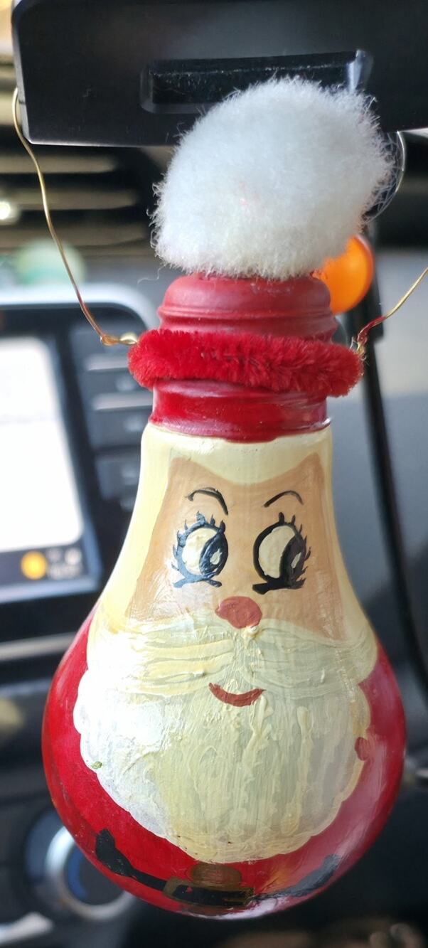 Vintage Hand Painted Light Bulb Santa Claus Christmas Tree Ornament